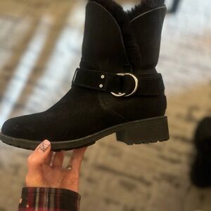 UGG Black Ankle Booties with Buckle Detail
